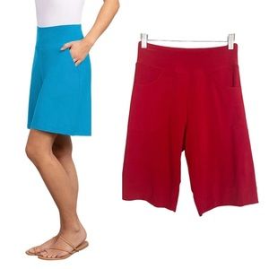 Sympli Red Poppy Wide Leg Shorts Stretch Jersey 4 Bermuda Length